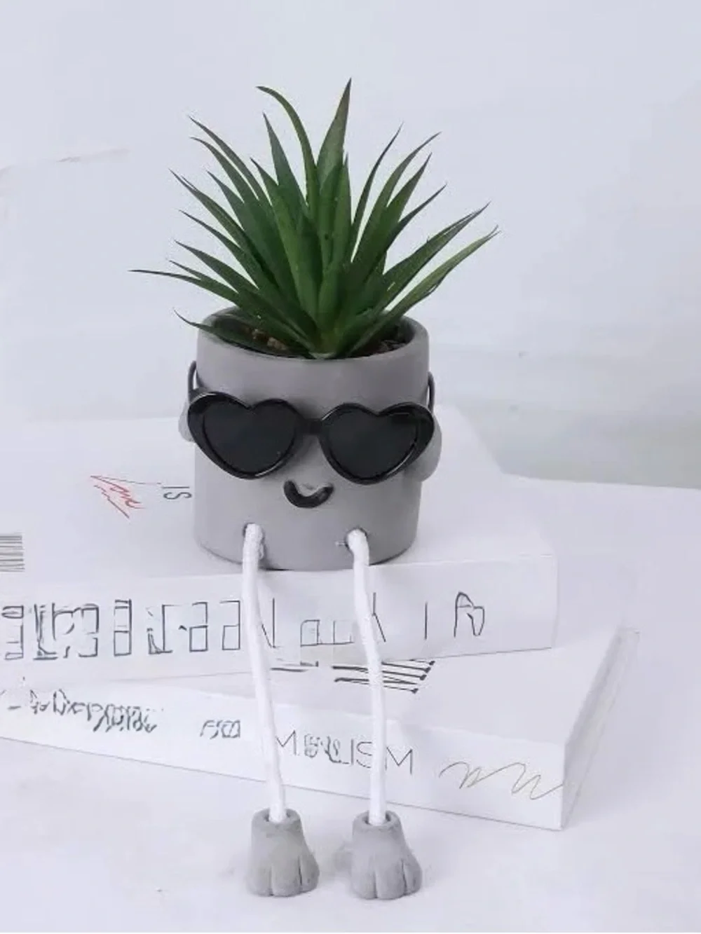 Zen Home Artificial Potted Whimsical Succulent -Shy Dad w/ Santa Hat/sunglasses